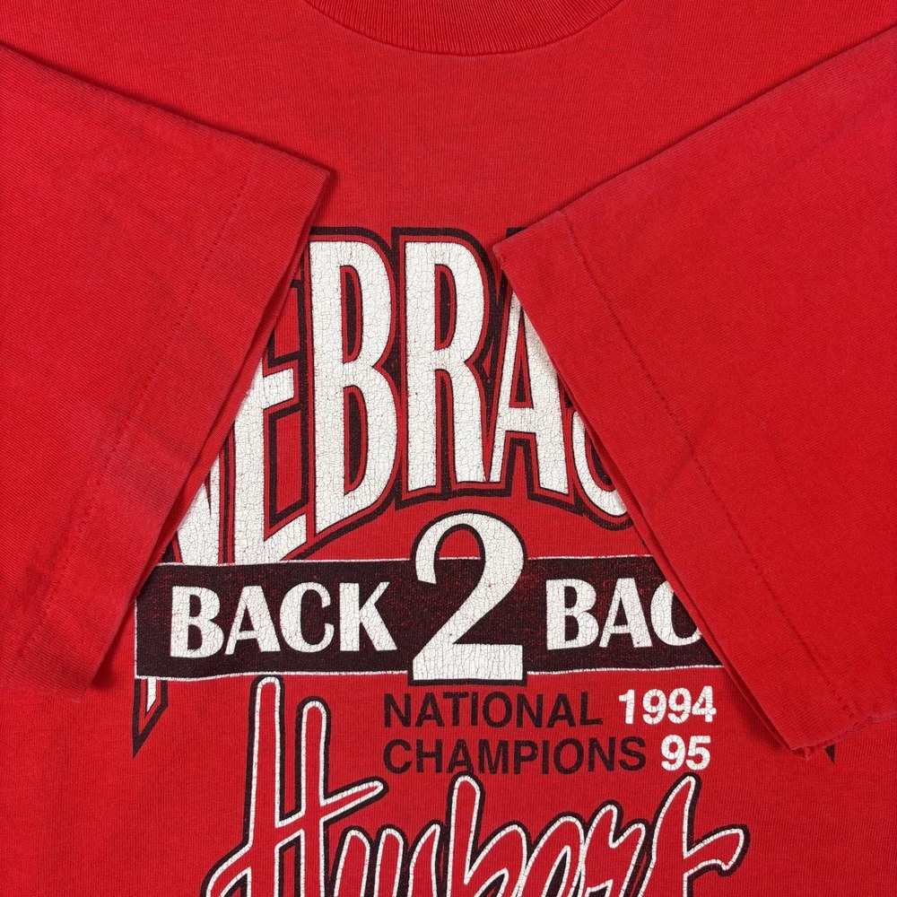 Vintage Nebraska Huskers T-Shirt XXL Red Back 2 Back National Champions 1995 90s - Picture 4 of 8
